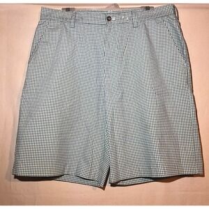 IZOD Golf Shorts Mens Plaid SZ 34 White Green Blue Checks Polyester Pockets A53